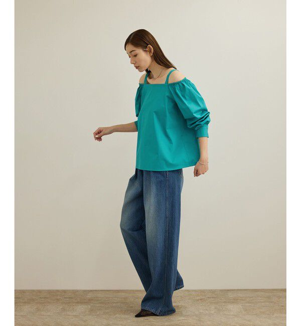 ROPE「【洗える】コットンサテンオフショルダーブラウス」|シャツ・ブラウス|