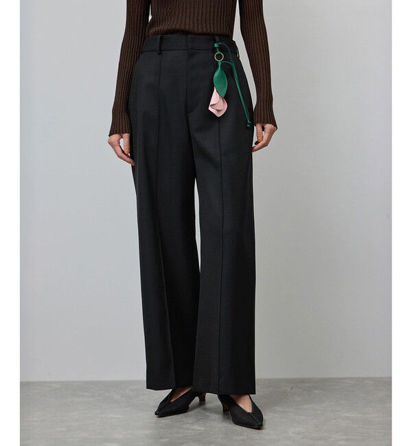 ROPE「梳毛ギャバ プリーテッド ワイドパンツ」|チノ|ブラック(01)