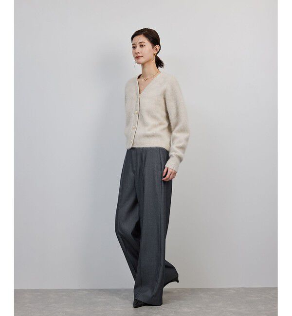 ROPE「梳毛ギャバ プリーテッド ワイドパンツ」|チノ|