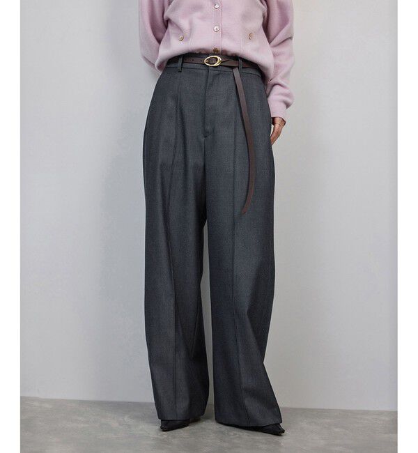 ROPE「梳毛ギャバ プリーテッド ワイドパンツ」|チノ|ネイビー(40)
