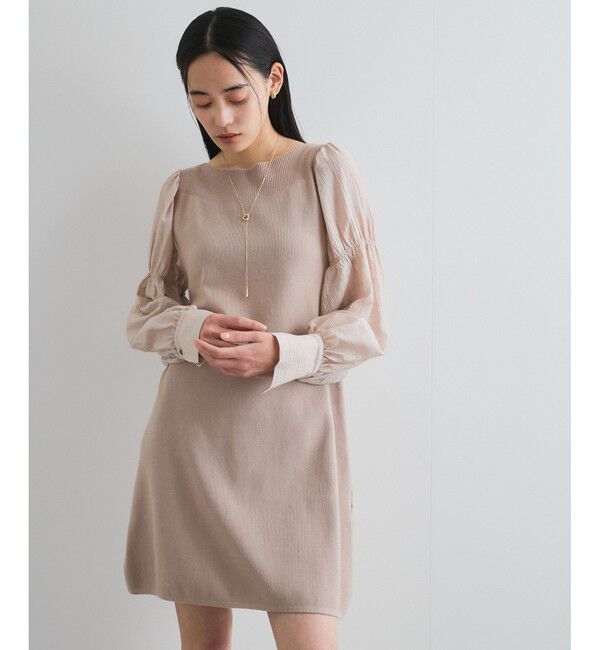 VIS「【洗える】ニットドッキングAラインミニワンピース」|ワンピース|ベージュ