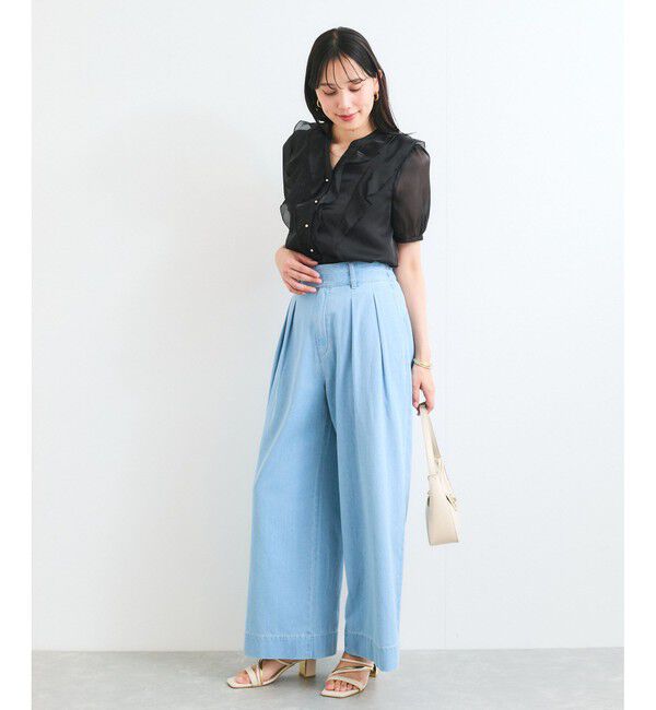 VIS「【洗える】シアーラッフル半袖ブラウス」|シャツ・ブラウス|