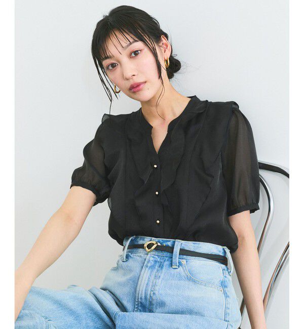 VIS「【洗える】シアーラッフル半袖ブラウス」|シャツ・ブラウス|