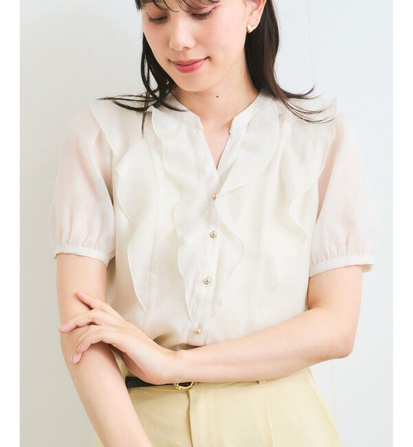 VIS「【洗える】シアーラッフル半袖ブラウス」|シャツ・ブラウス|