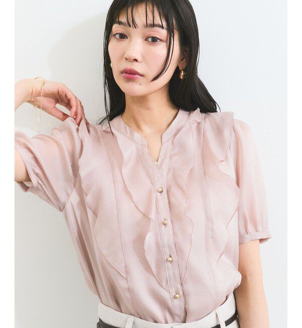 VIS「【洗える】シアーラッフル半袖ブラウス」|シャツ・ブラウス|