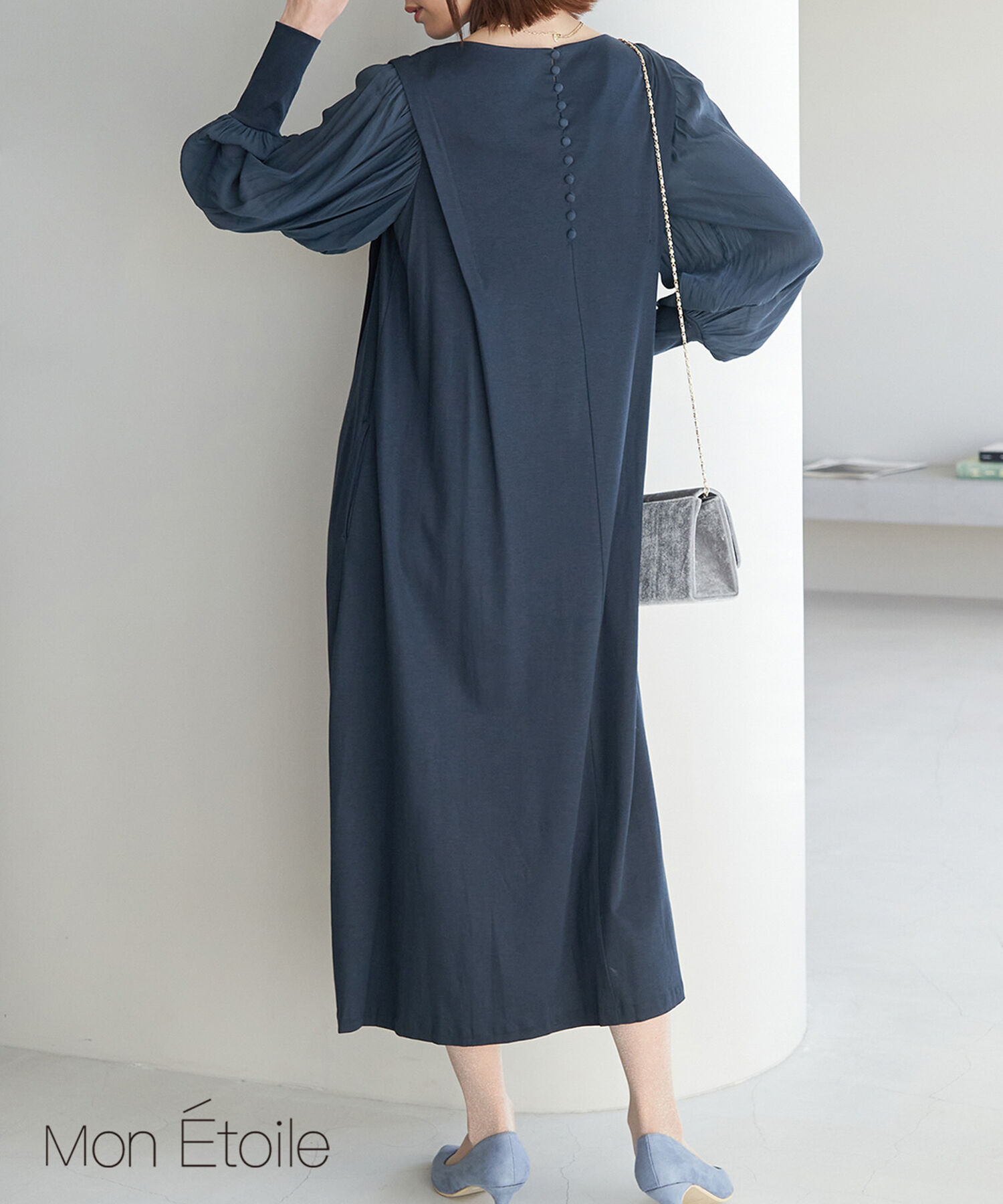 Rope&rsquo;Picnic「【一部店舗限定】【Mon E&rsquo;toile/モンエトワール】スムースコンビジャージタックDRESS」|ドレス|ネイビー(40)