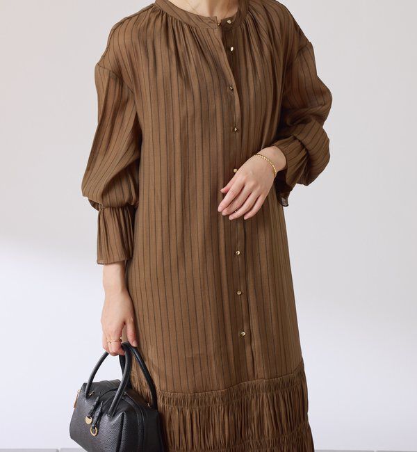  「袖シアーツイルストライプワンピース」|ワンピース|