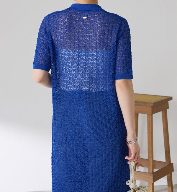  「【二の腕カバー】透かし編ニットポロワンピース」|ワンピース|