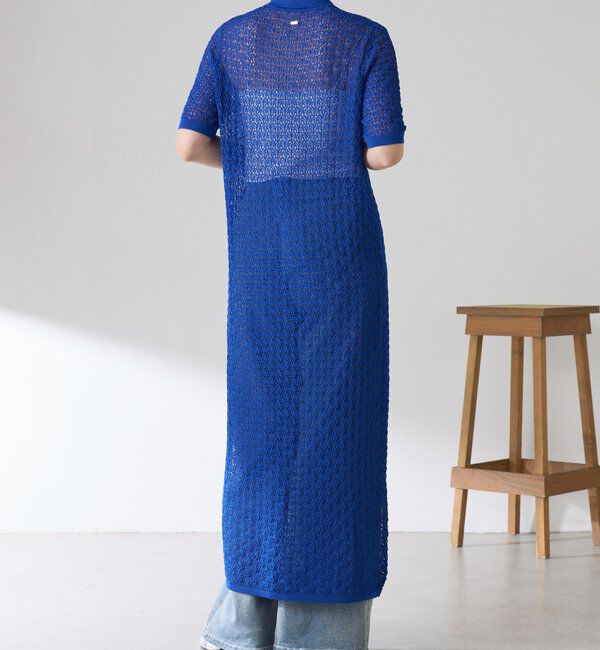  「【二の腕カバー】透かし編ニットポロワンピース」|ワンピース|