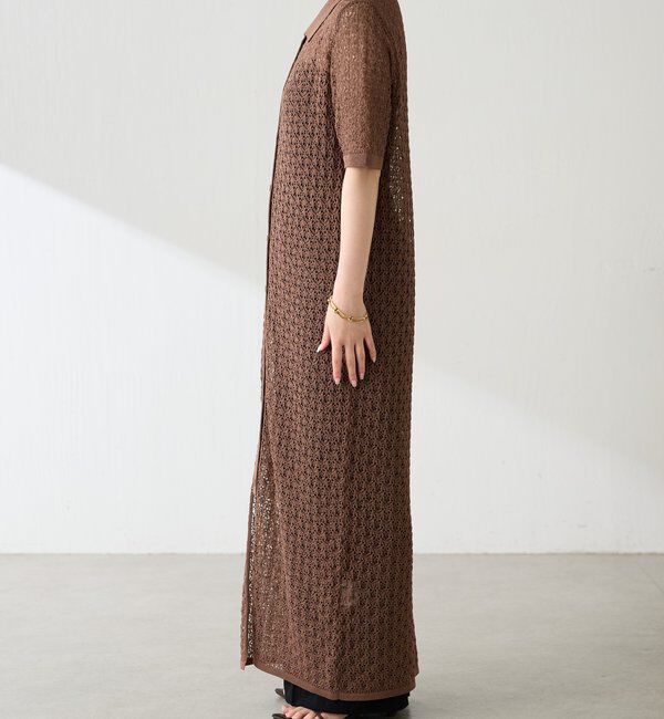  「【二の腕カバー】透かし編ニットポロワンピース」|ワンピース|