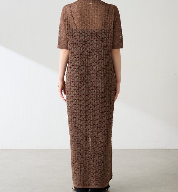  「【二の腕カバー】透かし編ニットポロワンピース」|ワンピース|