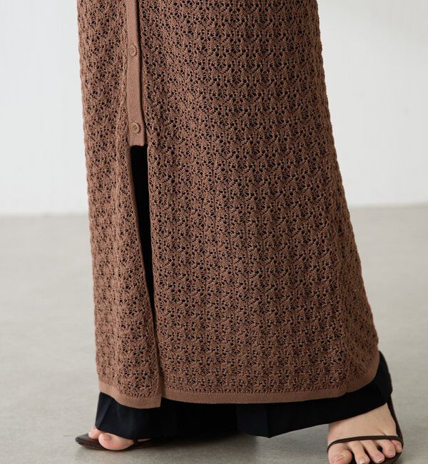  「【二の腕カバー】透かし編ニットポロワンピース」|ワンピース|