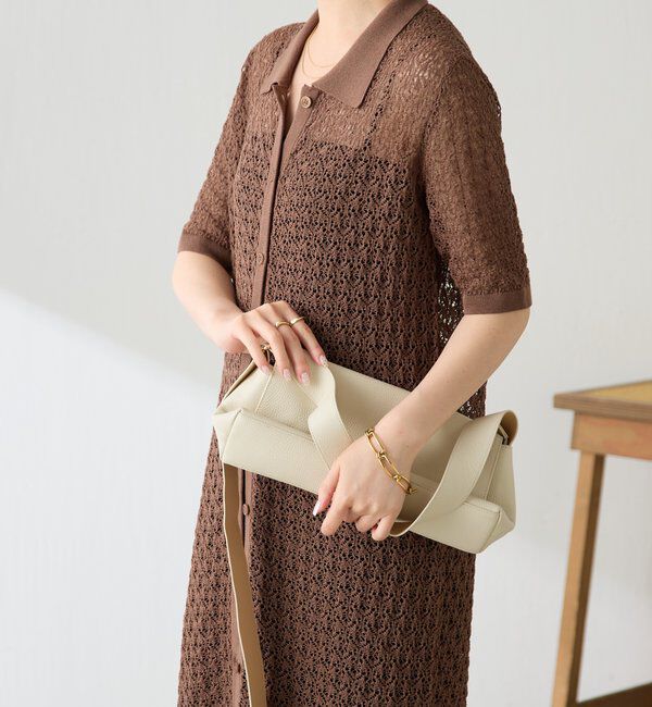  「【二の腕カバー】透かし編ニットポロワンピース」|ワンピース|