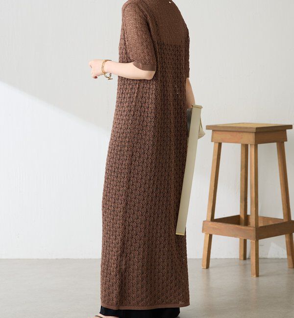  「【二の腕カバー】透かし編ニットポロワンピース」|ワンピース|