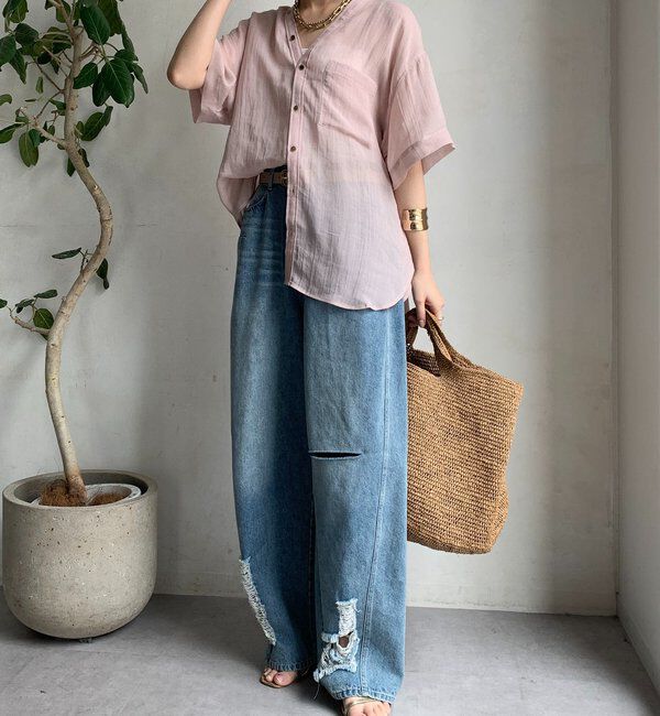  「リヨセルリネン半袖VVシャツ」|シャツ・ブラウス|