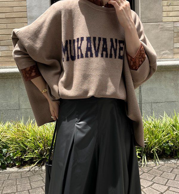  「インターシャロゴポンチョニット」|ニット・セーター|モカ