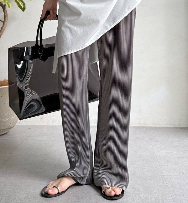  「【WEB限定】アコーディオン楊柳イージーパンツ」|チノ|