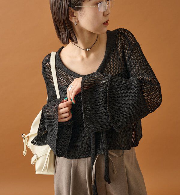  「フリルスリーブメッシュカーデ」|カーディガン|