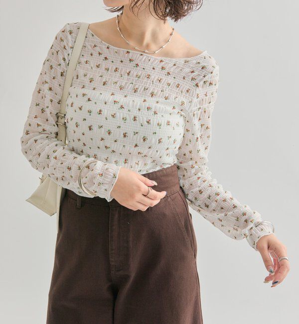  「小花シャーリングTシャツ」|Tシャツ・カットソー|