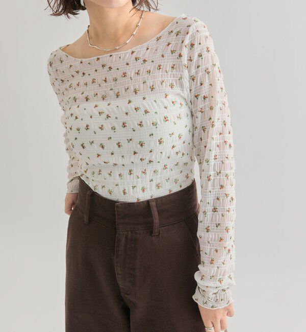  「小花シャーリングTシャツ」|Tシャツ・カットソー|