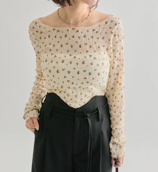  「小花シャーリングTシャツ」|Tシャツ・カットソー|