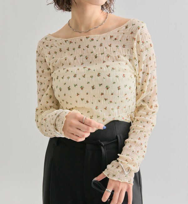  「小花シャーリングTシャツ」|Tシャツ・カットソー|