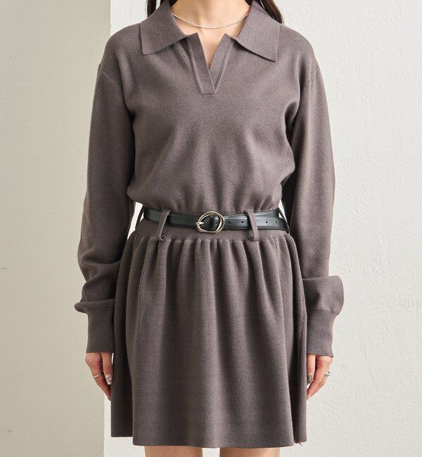  「ベルト付きポロニットワンピース」|ワンピース|