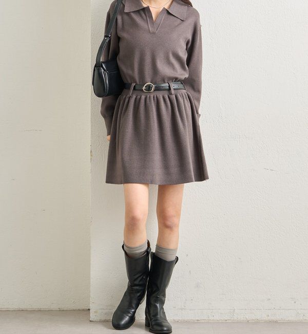  「ベルト付きポロニットワンピース」|ワンピース|
