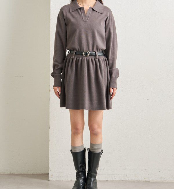  「ベルト付きポロニットワンピース」|ワンピース|