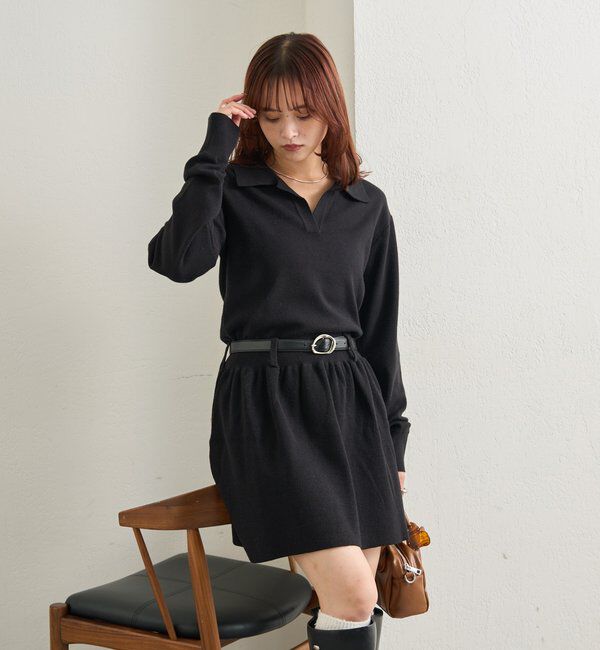  「ベルト付きポロニットワンピース」|ワンピース|