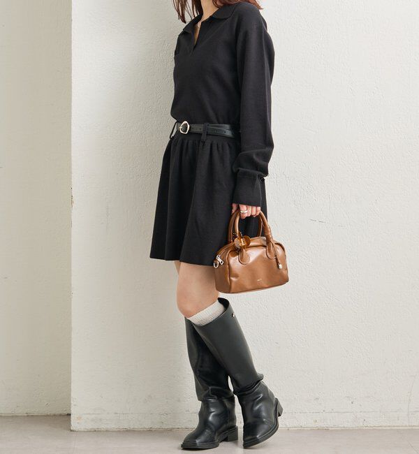  「ベルト付きポロニットワンピース」|ワンピース|