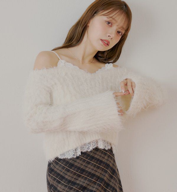  「レースドッキングシャギーニット」|ニット・セーター|アイボリー