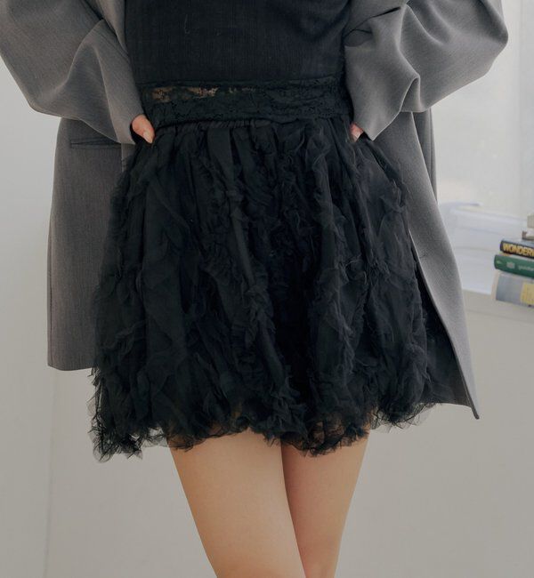  「チュールティアードバルーンショートパンツ」|チノ|ブラック