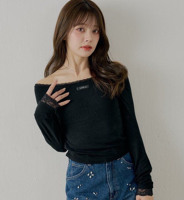  「カップ付きレースコンパクトトップス」|Tシャツ・カットソー|