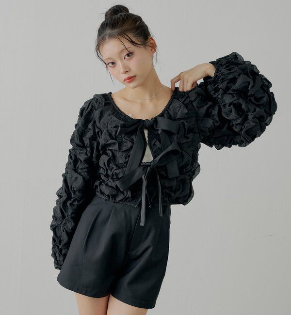  「【SALON by Chico】前後2wayフロントリボンポコポコブラウス」|シャツ・ブラウス|