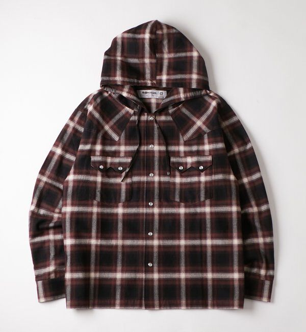  「【UNISEX】Sourcreamウエスタンオンブレチェックフードシャツ」|シャツ・ブラウス|ブラウン