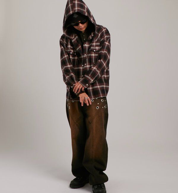  「【UNISEX】Sourcreamウエスタンオンブレチェックフードシャツ」|シャツ・ブラウス|