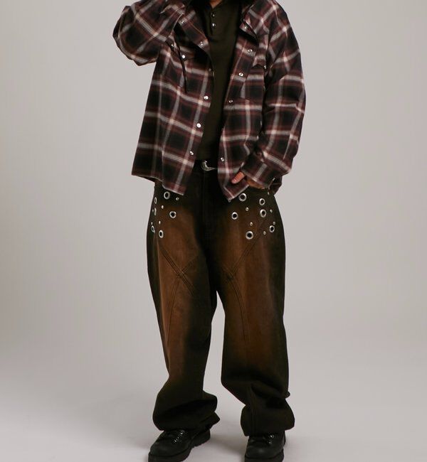  「【UNISEX】Sourcreamウエスタンオンブレチェックフードシャツ」|シャツ・ブラウス|