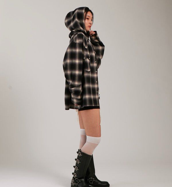  「【UNISEX】Sourcreamウエスタンオンブレチェックフードシャツ」|シャツ・ブラウス|