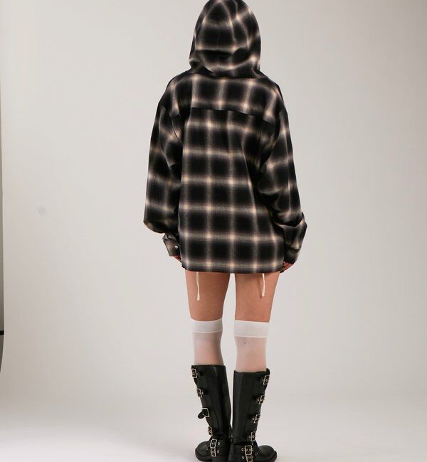  「【UNISEX】Sourcreamウエスタンオンブレチェックフードシャツ」|シャツ・ブラウス|