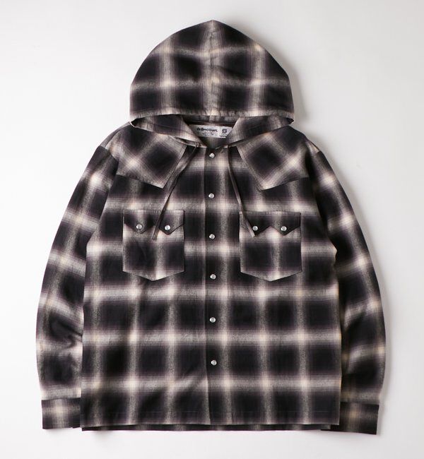  「【UNISEX】Sourcreamウエスタンオンブレチェックフードシャツ」|シャツ・ブラウス|ブラック
