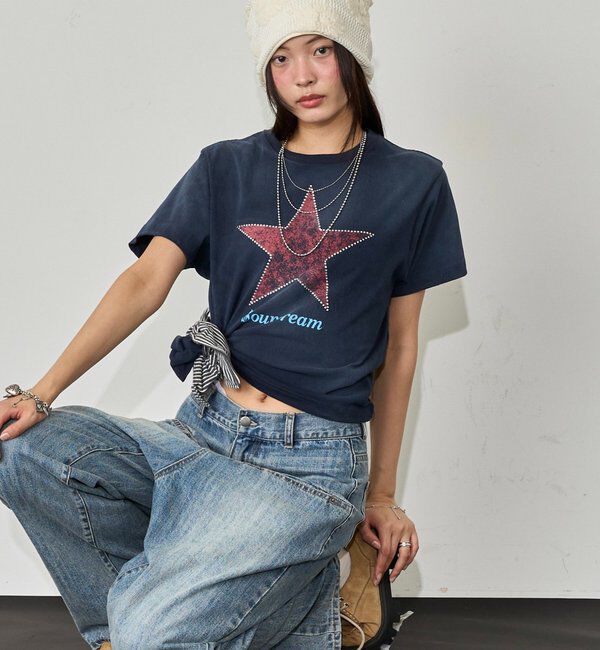  「【UNISEX】SourcreamラインストーンスターグラフィックTEE」|Tシャツ・カットソー|