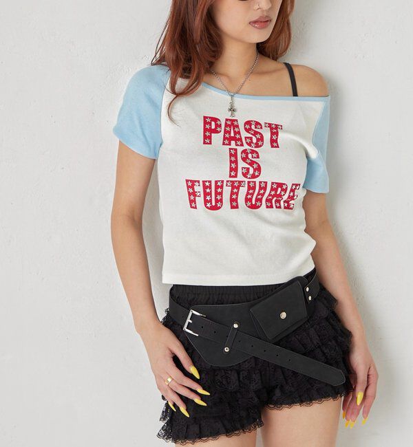  「スタースタッズラグラン半袖ロゴトップス」|Tシャツ・カットソー|サックスブルー