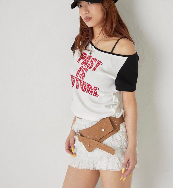  「スタースタッズラグラン半袖ロゴトップス」|Tシャツ・カットソー|