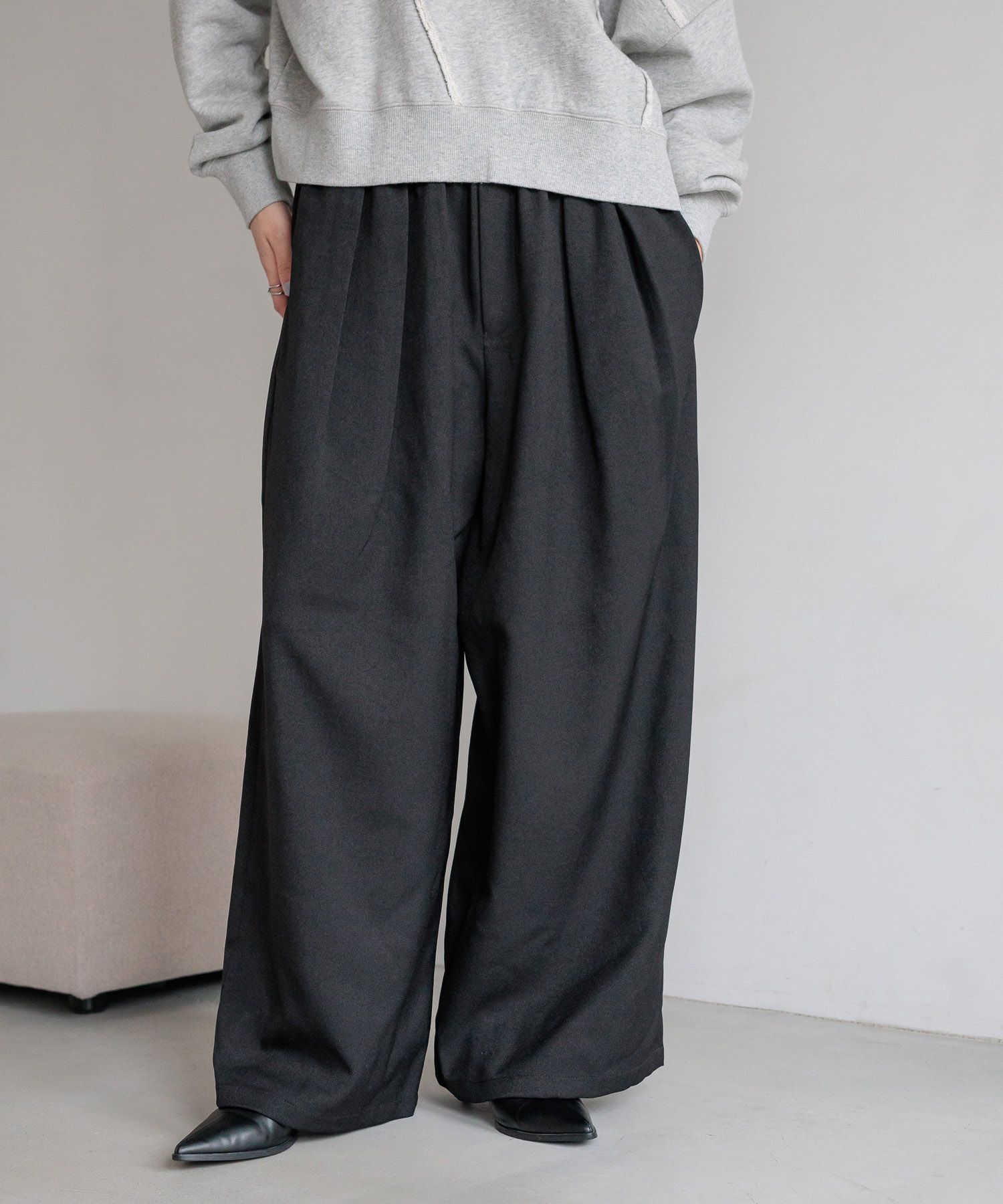 LOWRYS FARM「ウールライクイージーパンツ」|チノ|BLK