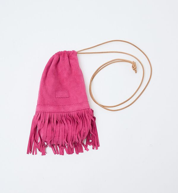 ABAHOUSE「【1/2HALF / ハーフ】ラムスェード 巾着ショルダー フリンジ ミニショル」|ショルダー・メッセンジャー|ピンク