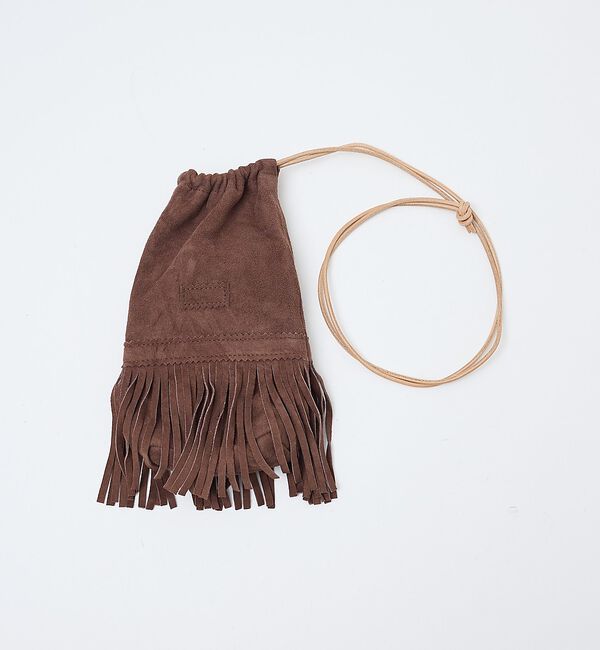 ABAHOUSE「【1/2HALF / ハーフ】ラムスェード 巾着ショルダー フリンジ ミニショル」|ショルダー・メッセンジャー|モカ