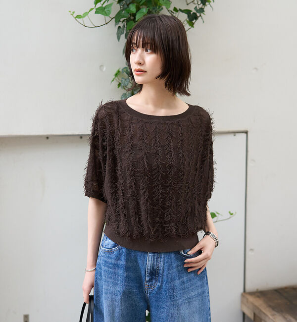 Rouge vif「シアーフリンジニット フレンチプルオーバー」|ニット・セーター|