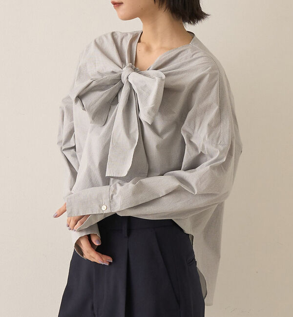 Rouge vif「コットンチェックリボンブラウス」|シャツ・ブラウス|ホワイト系その他1