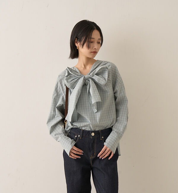 Rouge vif「コットンチェックリボンブラウス」|シャツ・ブラウス|